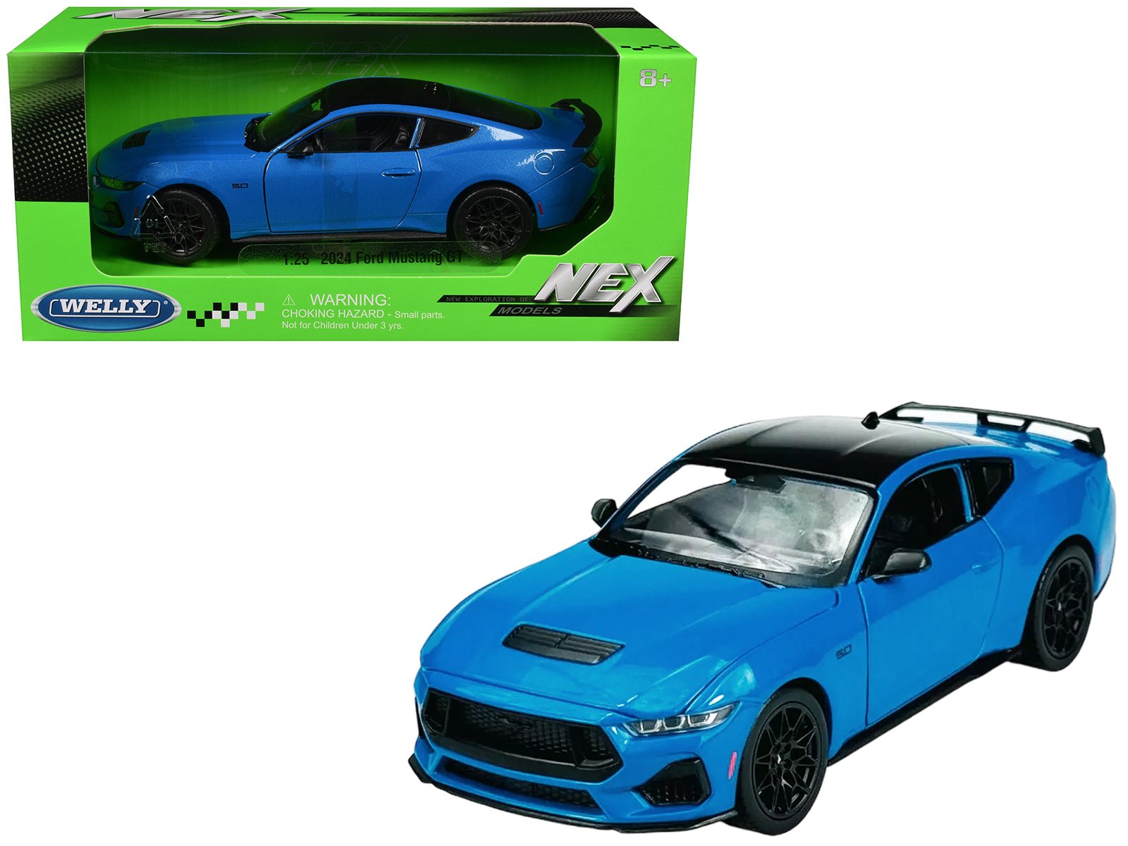 2024 Ford Mustang GT 5.0 Blue with Black Top "NEX Models" Series 1/25 Diecast Model Car by Welly free shipping USA - Rapid Vehicles