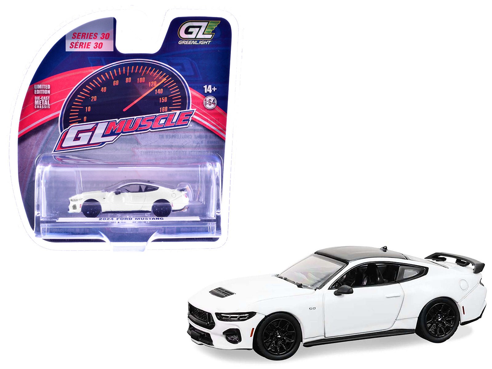 2024 Ford Mustang Oxford White with Black Top "GreenLight Muscle" Series 30 1/64 Diecast Model Car by Greenlight free shipping USA - Rapid Vehicles