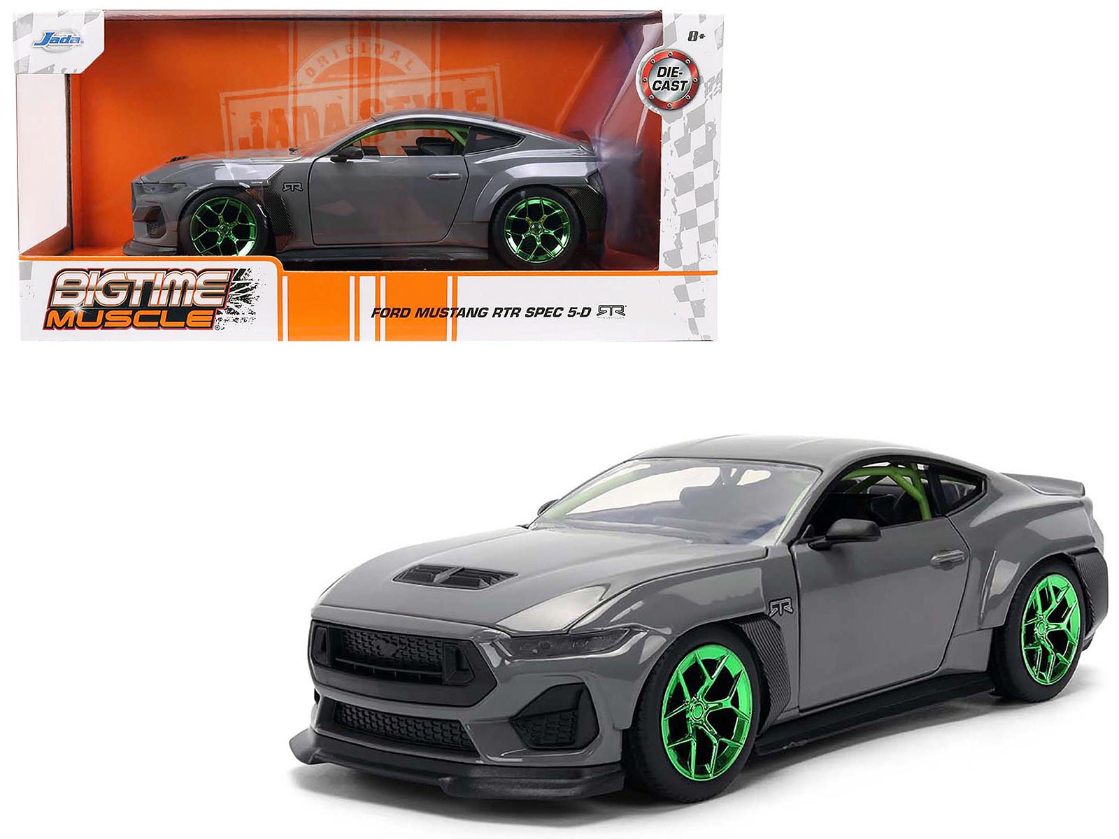 2024 Ford Mustang RTR Gray with Green Wheels "Bigtime Muscle" Series 1/24 Diecast Model Car by Jada free shipping USA - Rapid Vehicles
