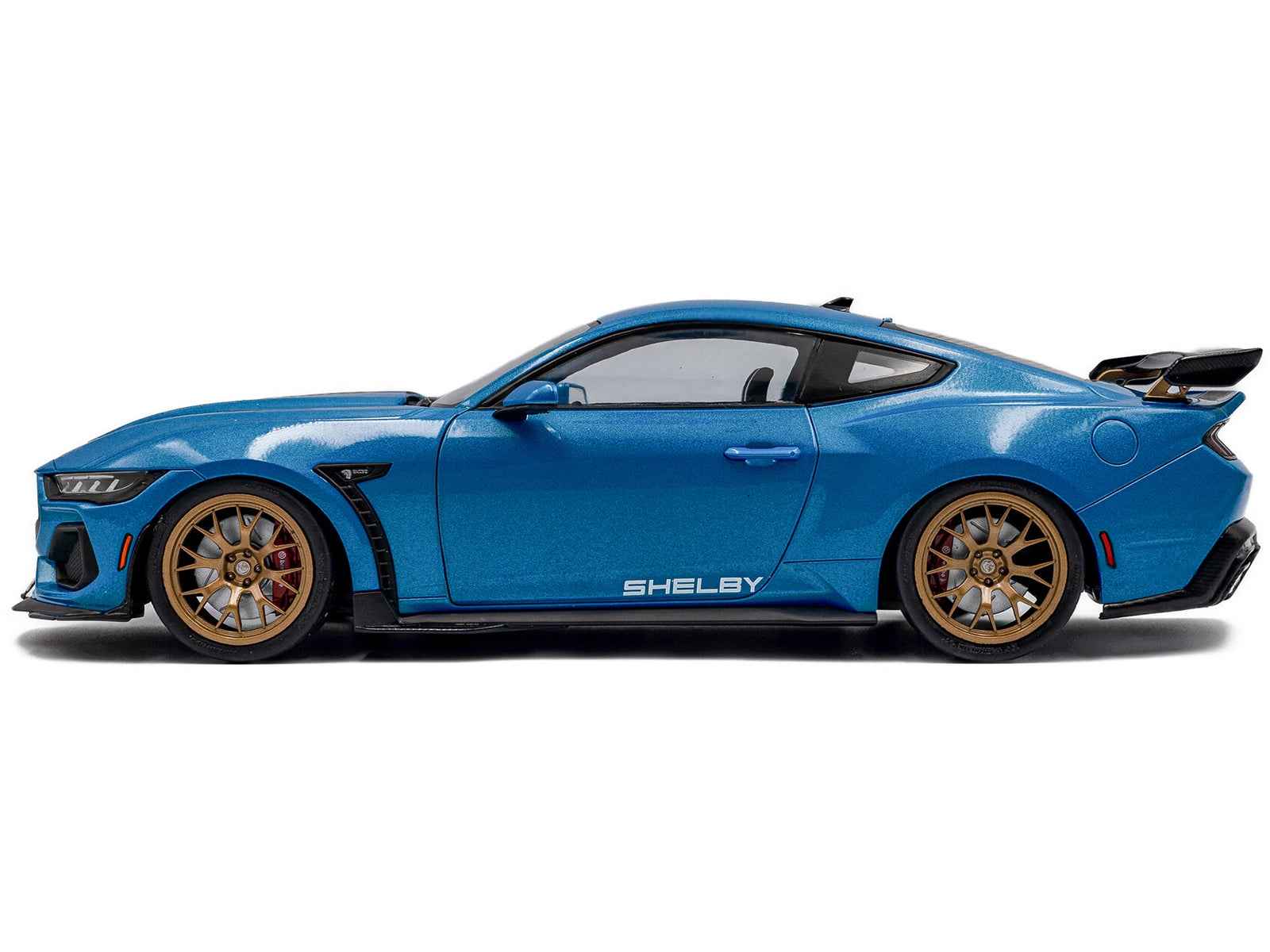 2024 Ford Shelby Mustang Super Snake Grabber Blue Metallic with Black Stripes 1/18 Diecast Model Car by Solido - Rapid Vehicles