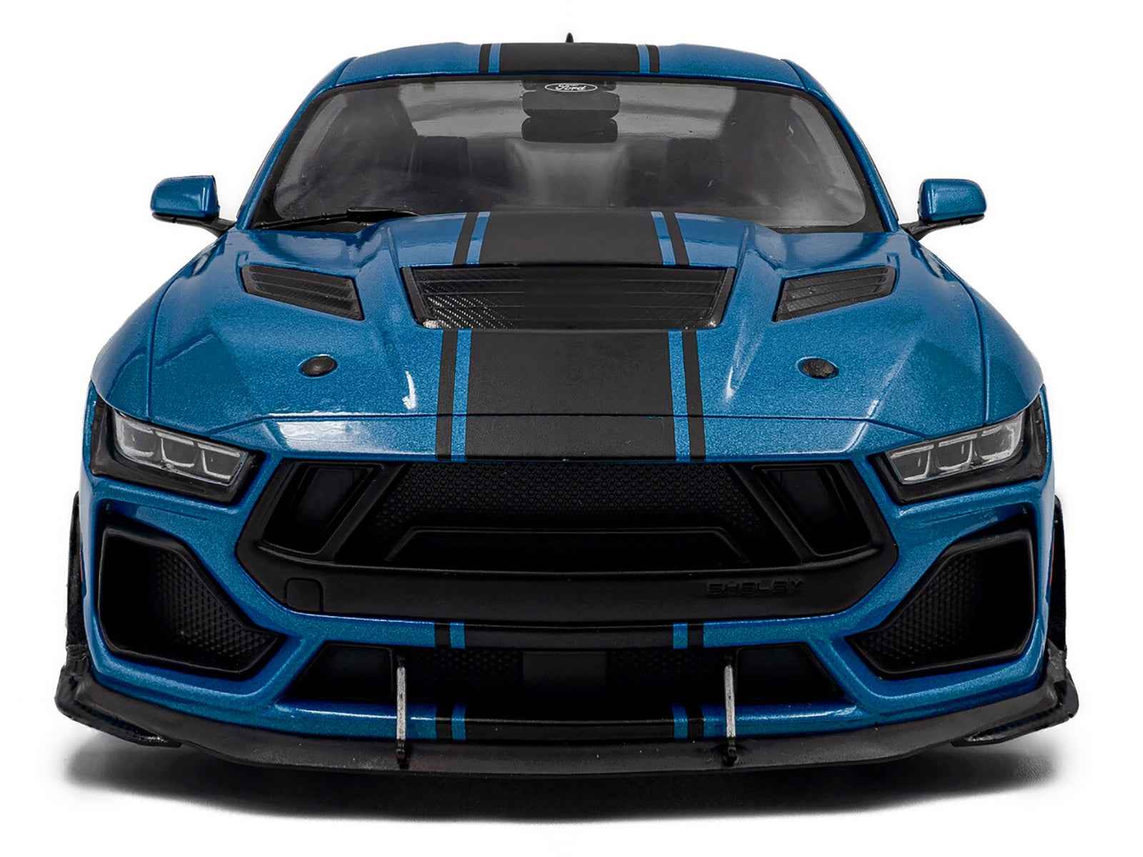 2024 Ford Shelby Mustang Super Snake Grabber Blue Metallic with Black Stripes 1/18 Diecast Model Car by Solido - Rapid Vehicles