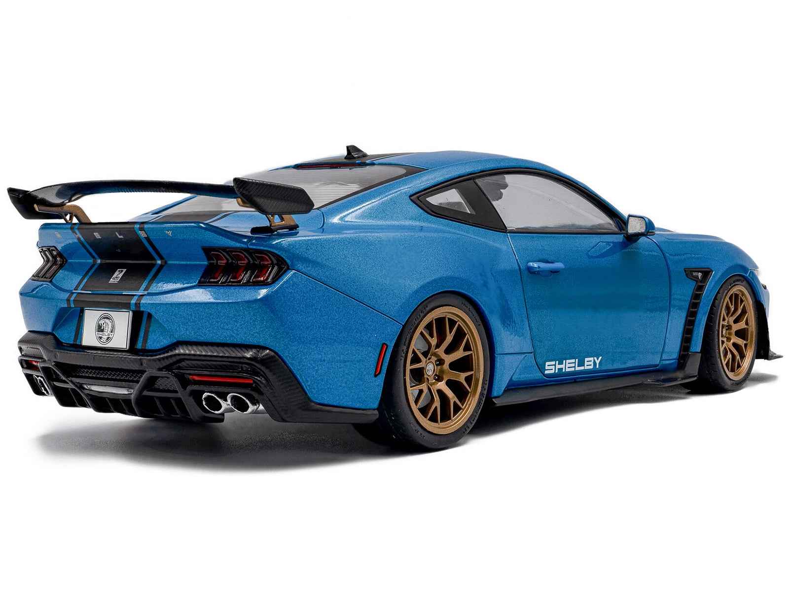 2024 Ford Shelby Mustang Super Snake Grabber Blue Metallic with Black Stripes 1/18 Diecast Model Car by Solido - Rapid Vehicles