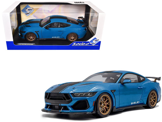 2024 Ford Shelby Mustang Super Snake Grabber Blue Metallic with Black Stripes 1/18 Diecast Model Car by Solido free shipping USA - Rapid Vehicles