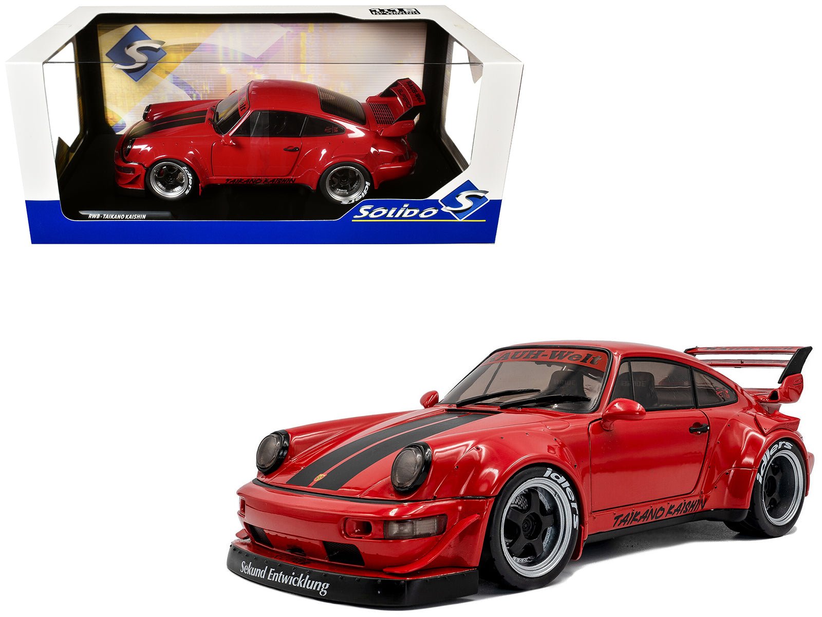 2024 RWB Bodykit "Taikano Kaishin" Red with Black Stripes 1/18 Diecast Model Car by Solido free shipping USA - Rapid Vehicles