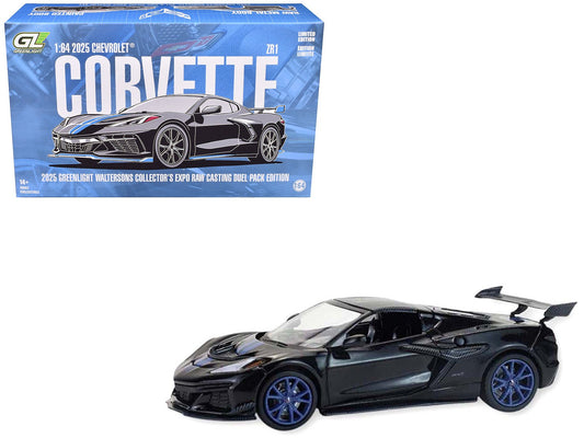 2025 Chevrolet Corvette C8 ZR1 Black with Blue Stripes with Raw Casting Dual Pack "2025 Greenlight Waltersons Collector's Expo Exclusive" 1/64 Diecast Model Car by Greenlight free shipping USA - Rapid Vehicles