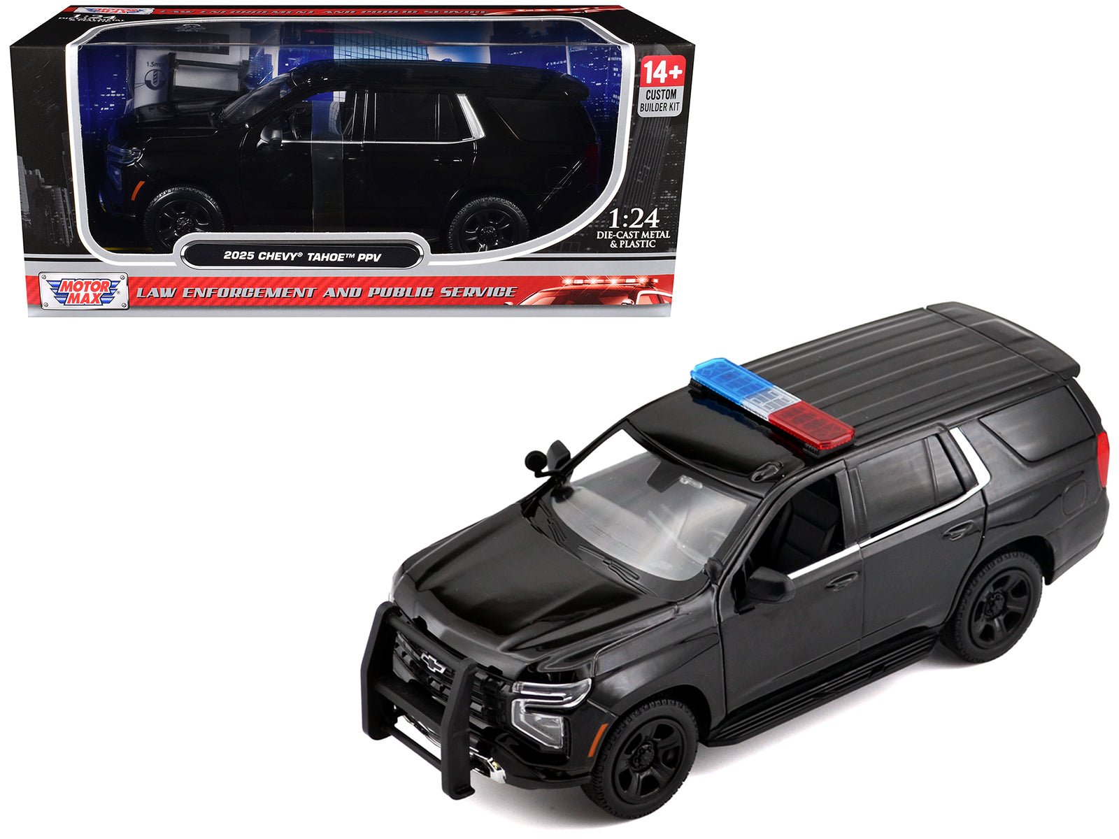 2025 Chevrolet Tahoe PPV Black "Custom Builder's Kit - Law Enforcement and Public Service" Series 1/24 Diecast Model Car by Motormax free shipping USA - Rapid Vehicles