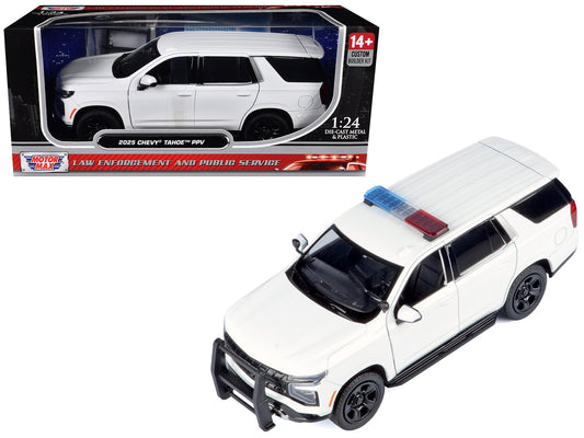 2025 Chevrolet Tahoe PPV White "Custom Builder's Kit - Law Enforcement and Public Service" Series 1/24 Diecast Model Car by Motormax free shipping USA - Rapid Vehicles