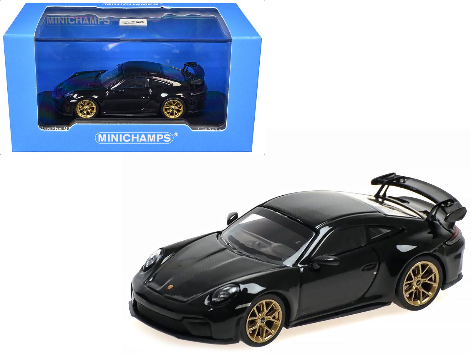 2025 Porsche 911 (992.2) GT3 Weissach Package Black with Carbon Stripe Limited Edition to 240 pieces Worldwide 1/64 Diecast Model Car by Minichamps free shipping USA - Rapid Vehicles