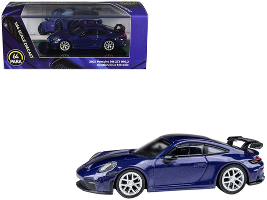 2025 Porsche 911 GT3 (992.2) Gentian Blue Metallic with Carbon Stripe 1/64 Diecast Model Car by Paragon Models free shipping USA - Rapid Vehicles