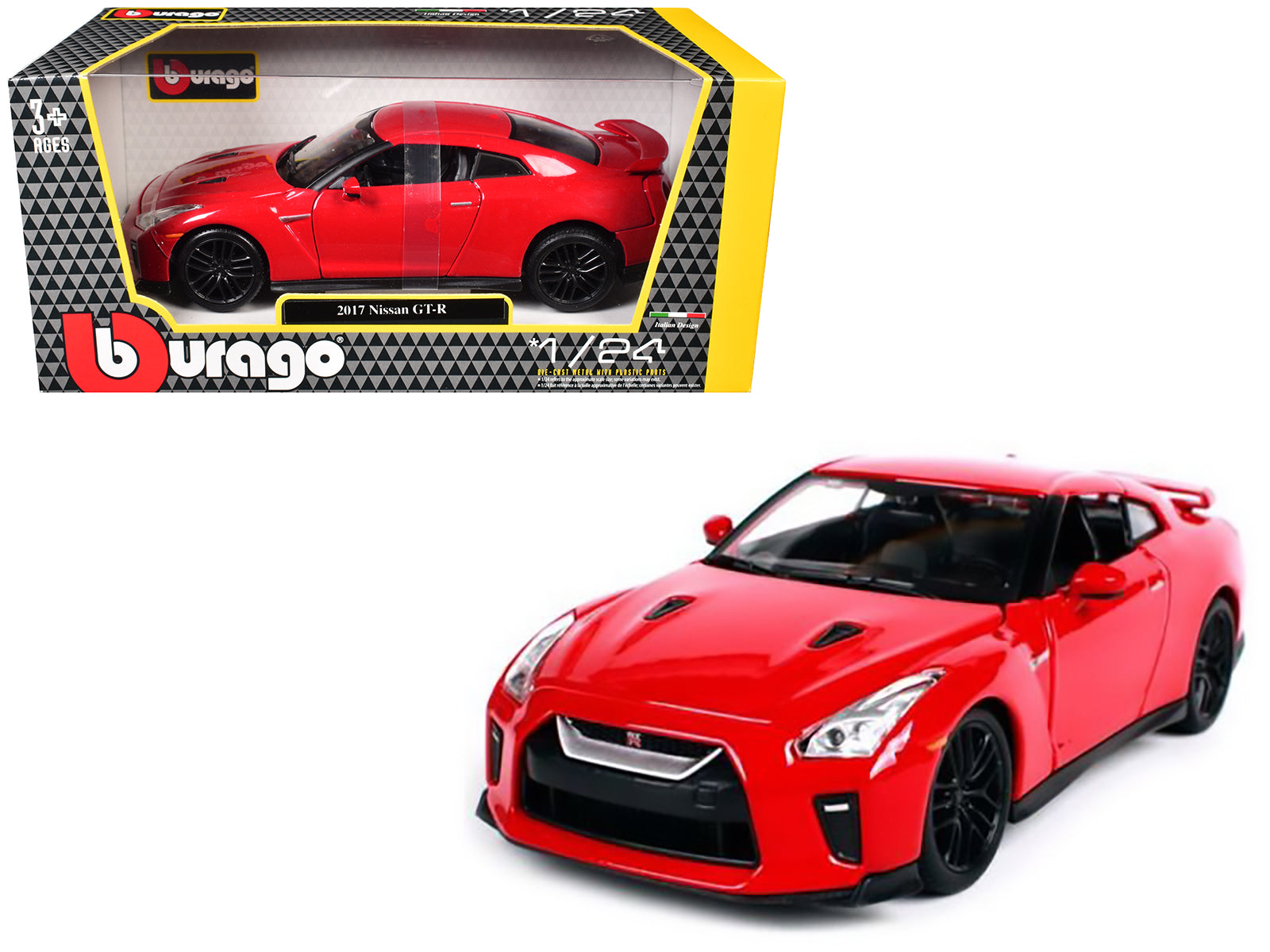 2017 Nissan GT-R R35 Red 1/24 Diecast Car Model by BBurago free shipping USA