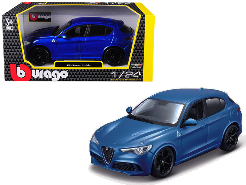 Alfa Romeo Stelvio Quadrifoglio Blue 1/24 Diecast Model Car by Bburago - Use code SHOPAPP15 to get 15 percent off