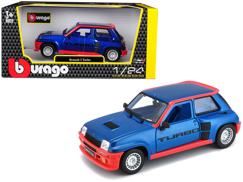 Renault 5 Turbo Metallic Blue with Red Accents 1/24 Diecast Model Car by Bburago free shipping USA