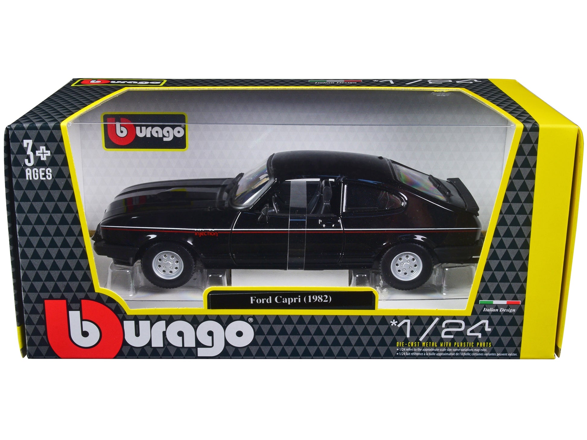 1982 Ford Capri Black with Stripes 1/24 Diecast Model Car by - Premium Ford Models from Bburago - Just $58.49! Shop now at Rapidvehicles