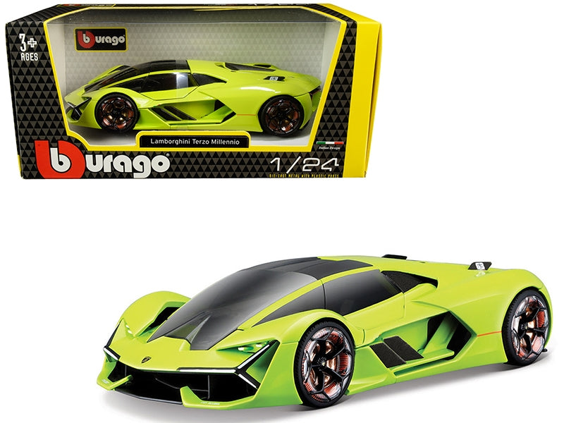 Lamborghini Terzo Millennio Lime Green with Black Top and Carbon - Premium Lamborghini Models from Bburago - Just $62.09! Shop now at Rapidvehicles