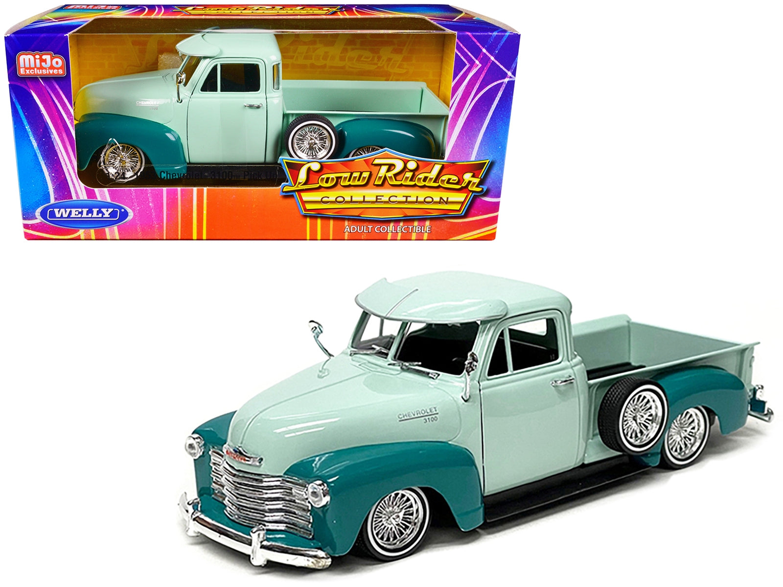 1953 Chevrolet 3100 Pickup Truck Lowrider Light Green and Teal Two-Tone "Low Rider Collection" 1/24 Diecast Model Car by Welly - Premium Pickup Trucks Models from Welly - Just $54.76! Shop now at Rapidvehicles