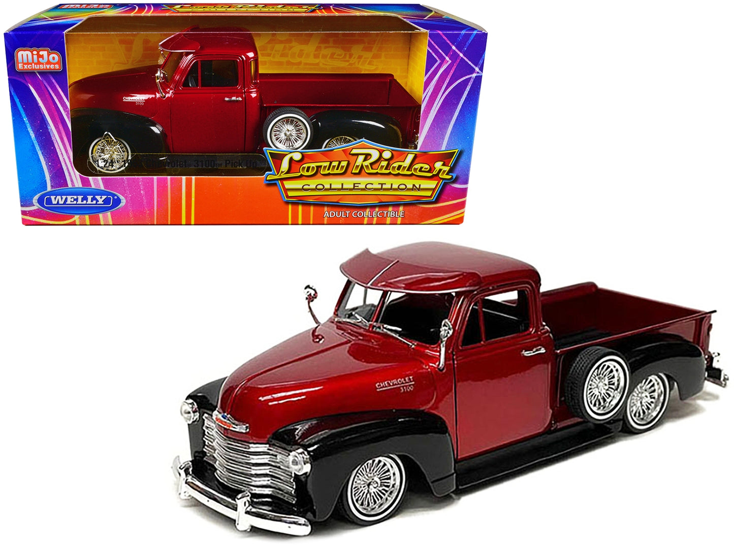 1953 Chevrolet 3100 Pickup Truck Lowrider Red Metallic and Black - Premium Pickup Trucks Models from Welly - Just $59.39! Shop now at Rapidvehicles