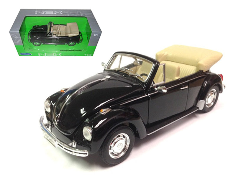 Volkswagen Beetle Convertible Black 1/24 Diecast Model Car by Welly free shipping USA