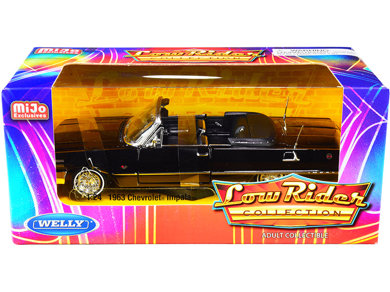 1963 Chevrolet Impala SS Convertible Black "Low Rider Collection" 1/24 Diecast Model Car by Welly free shipping USA
