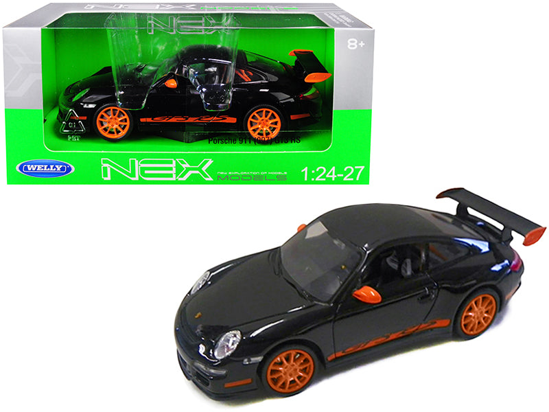 Porsche 911 (997) GT3 RS Black with Orange Accents 1/24-1/27 Diecast Model Car by Welly free shipping USA