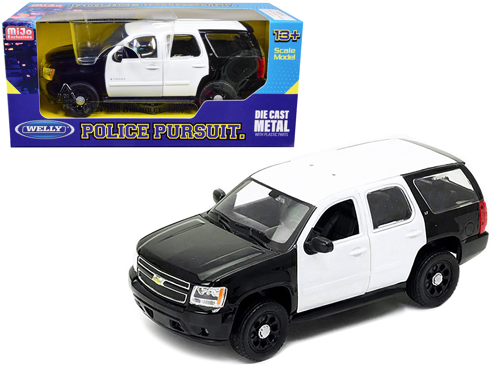 2008 Chevrolet Tahoe Unmarked Police Car Black and White 1/24 Diecast Model Car by Welly free shipping USA