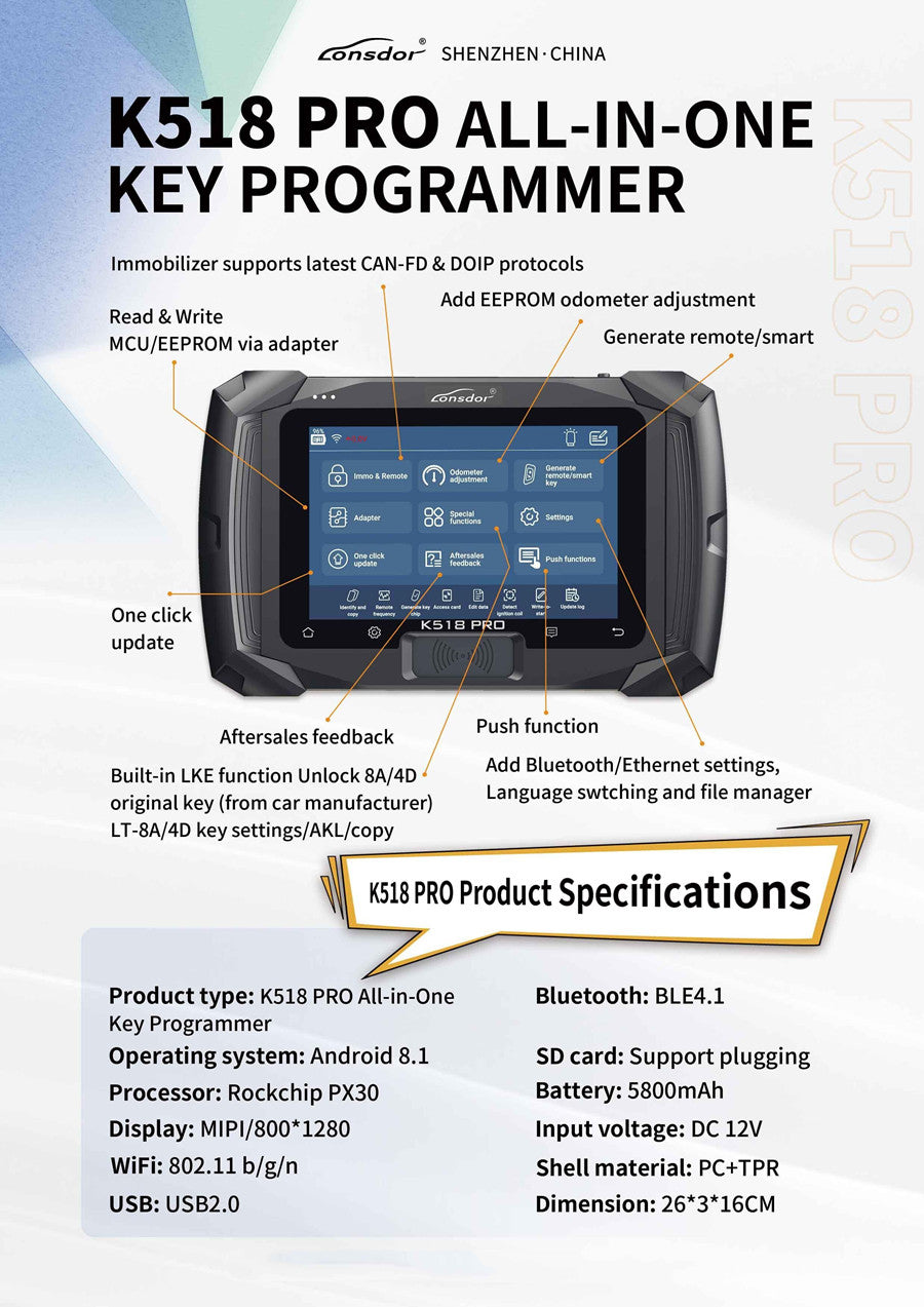 Lonsdor K518 Pro Full Configuration Global Version All In One Key Programmer with 2 Years Free Update Time