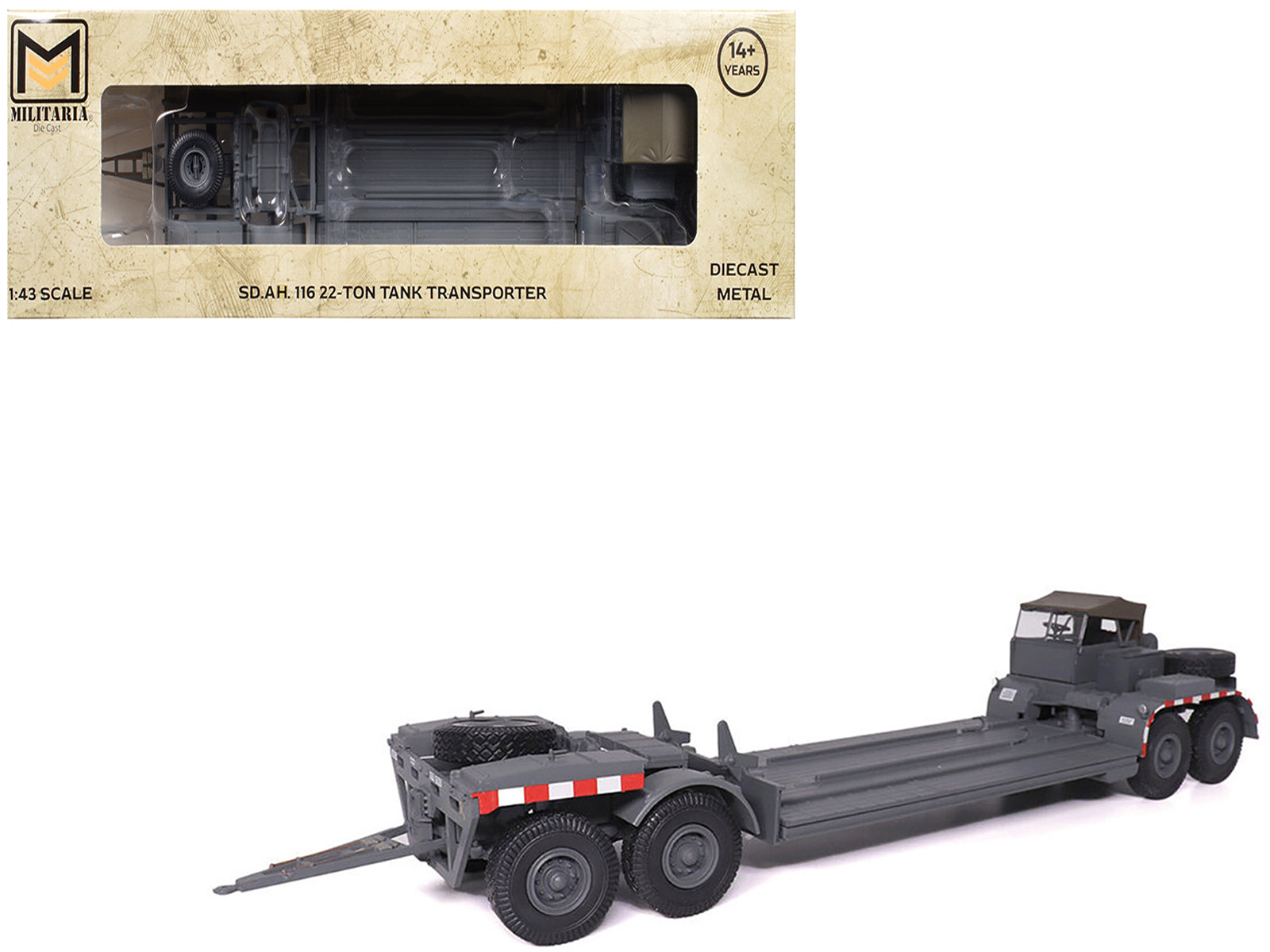 SD.AH. 116 22-Ton Tank Transporter Gray "German Army" 1/43 Diecast Model by Militaria Die Cast free shipping USA