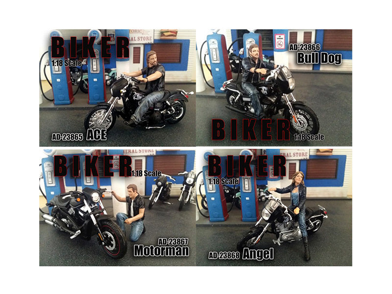 Bikers 4 piece Figurine Set for 1/18 Scale Models by American Diorama - Premium Figures from American Diorama - Just $80.99! Shop now at Rapidvehicles