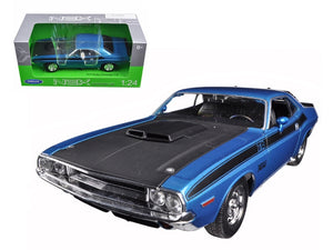 1970 Dodge Challenger T/A Blue Metallic with Black Hood and Black Stripes "NEX Models" 1/24 Diecast Model Car by Welly - Premium Dodge Models from Welly - Just $42.99! Shop now at Rapidvehicles