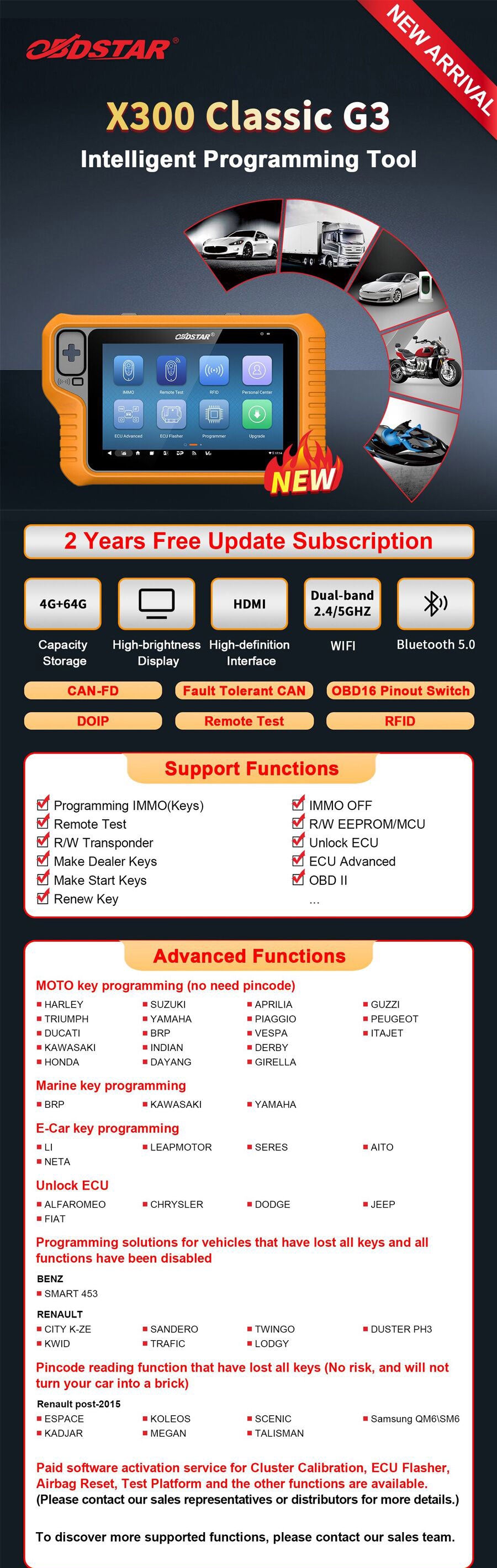 2 Year Update OBDSTAR X300 Classic G3 A1+A2 (KEY MASTER G3) Key Programmer and Key Sim 5 In 1 Key Simulator and Motorcycle Kits