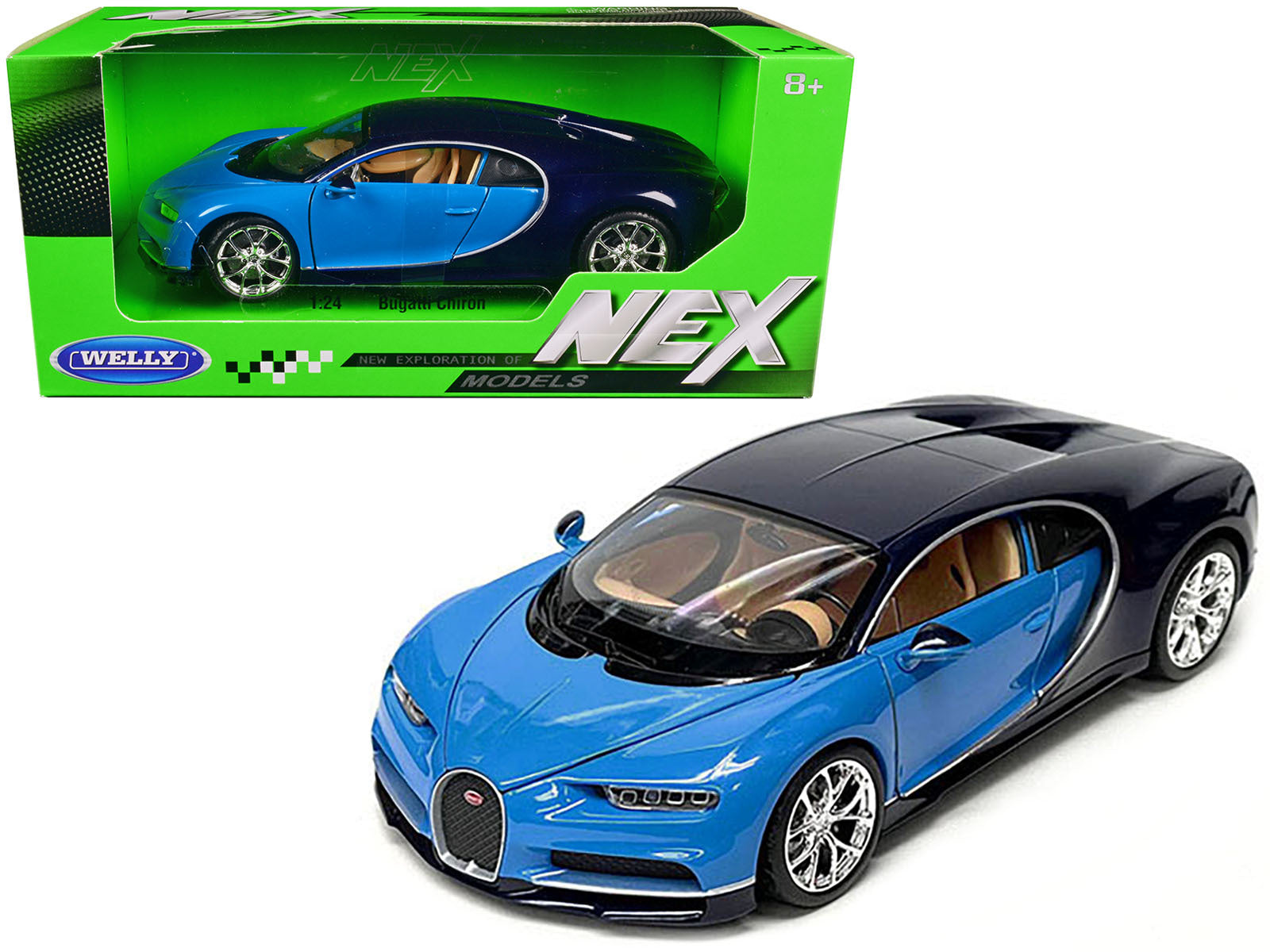 Bugatti Chiron Blue and Dark Blue Two-Tone "NEX Models" Series 1/24 Diecast Model Car by Welly - Premium Bugatti Models from Welly - Just $37.99! Shop now at Rapidvehicles