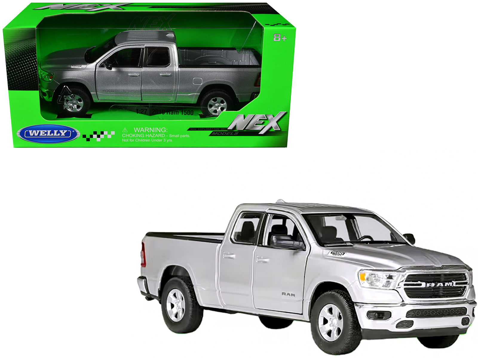 2019 RAM 1500 Pickup Truck Silver Metallic "NEX Models" Series 1/27 Diecast Model Car by Welly free shipping USA