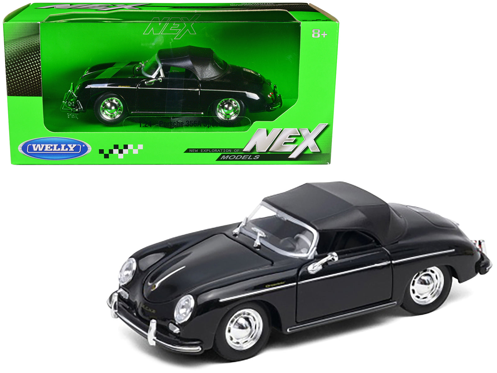 Porsche 356A Speedster Soft Top Black "NEX Models" Series 1/24 Diecast Model Car by Welly free shipping USA