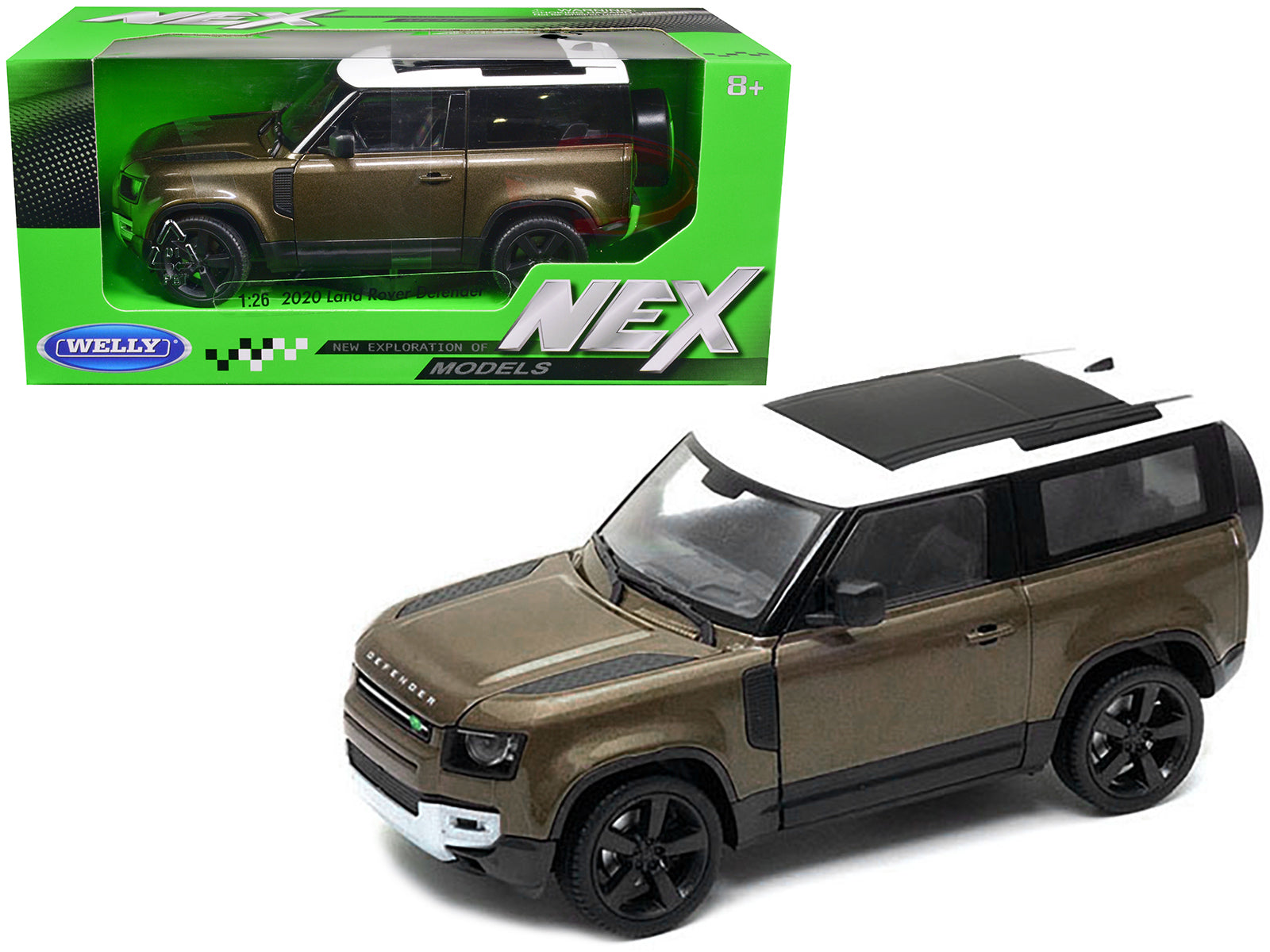 2020 Land Rover Defender Brown Metallic with White Top "NEX Models" 1/26 Diecast Model Car by Welly free shipping USA