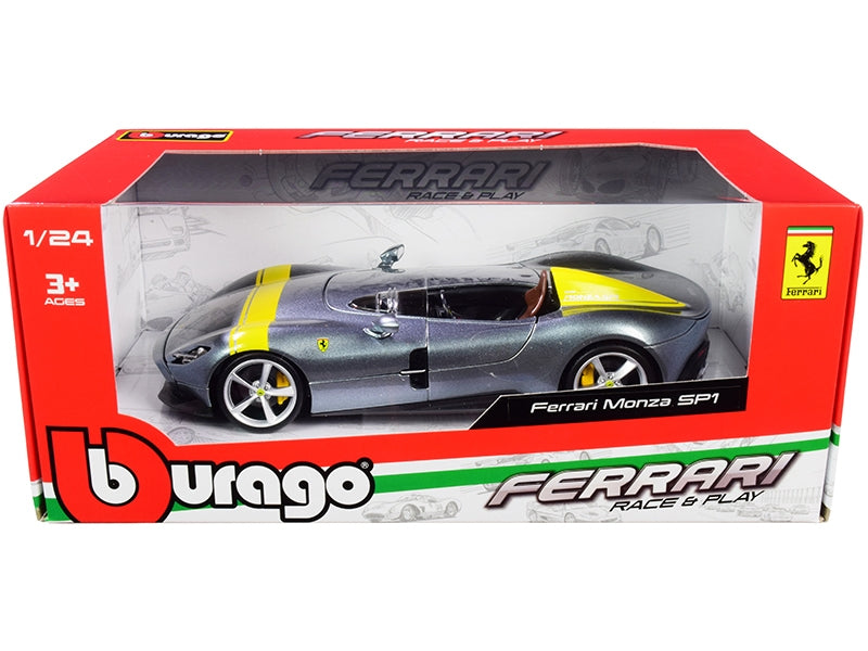 Ferrari Monza SP1 Silver Metallic with Yellow Stripes 1/24 - Premium Ferrari Models from Bburago - Just $56.69! Shop now at Rapidvehicles