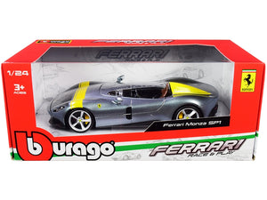 Ferrari Monza SP1 Silver Metallic with Yellow Stripes 1/24 - Premium Ferrari Models from Bburago - Just $51.99! Shop now at Rapidvehicles