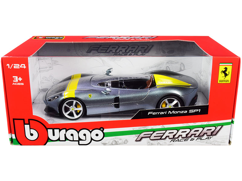 Ferrari Monza SP1 Silver Metallic with Yellow Stripes 1/24 Diecast - Premium Toys from Scarlet Sooty - Just $62.99! Shop now at Rapidvehicles