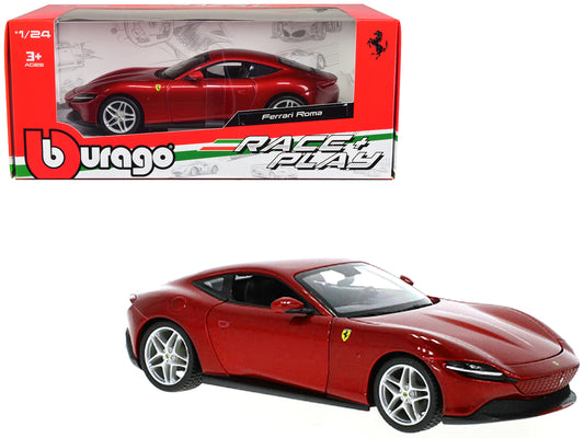 Ferrari Roma Red Metallic "Race + Play" Series 1/24 Diecast Model Car by Bburago free shipping USA