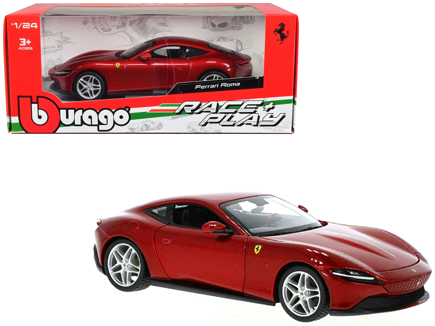 Ferrari Roma Red Metallic "Race + Play" Series 1/24 Diecast Model - Premium Ferrari Models from Bburago - Just $51.44! Shop now at Rapidvehicles