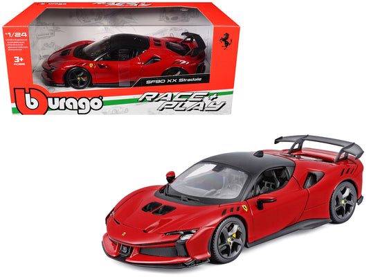 Ferrari SF90 XX Stradale Red with Black Top "Race and Play" Series 1/24 Diecast Model Car by Bburago - Use code SHOPAPP15 to get 15 percent off