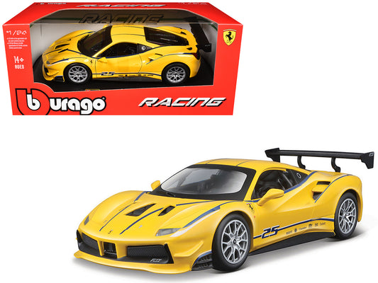 Ferrari 488 Challenge #25 Yellow with Blue Stripes "Ferrari Racing" 1/24 Diecast Model Car by Bburago free shipping USA