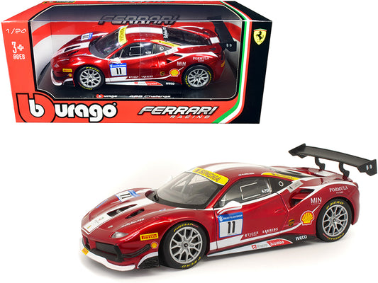 Ferrari 488 Challenge #11 Candy Red with White Stripes "Ferrari Racing" 1/24 Diecast Model Car by Bburago free shipping USA