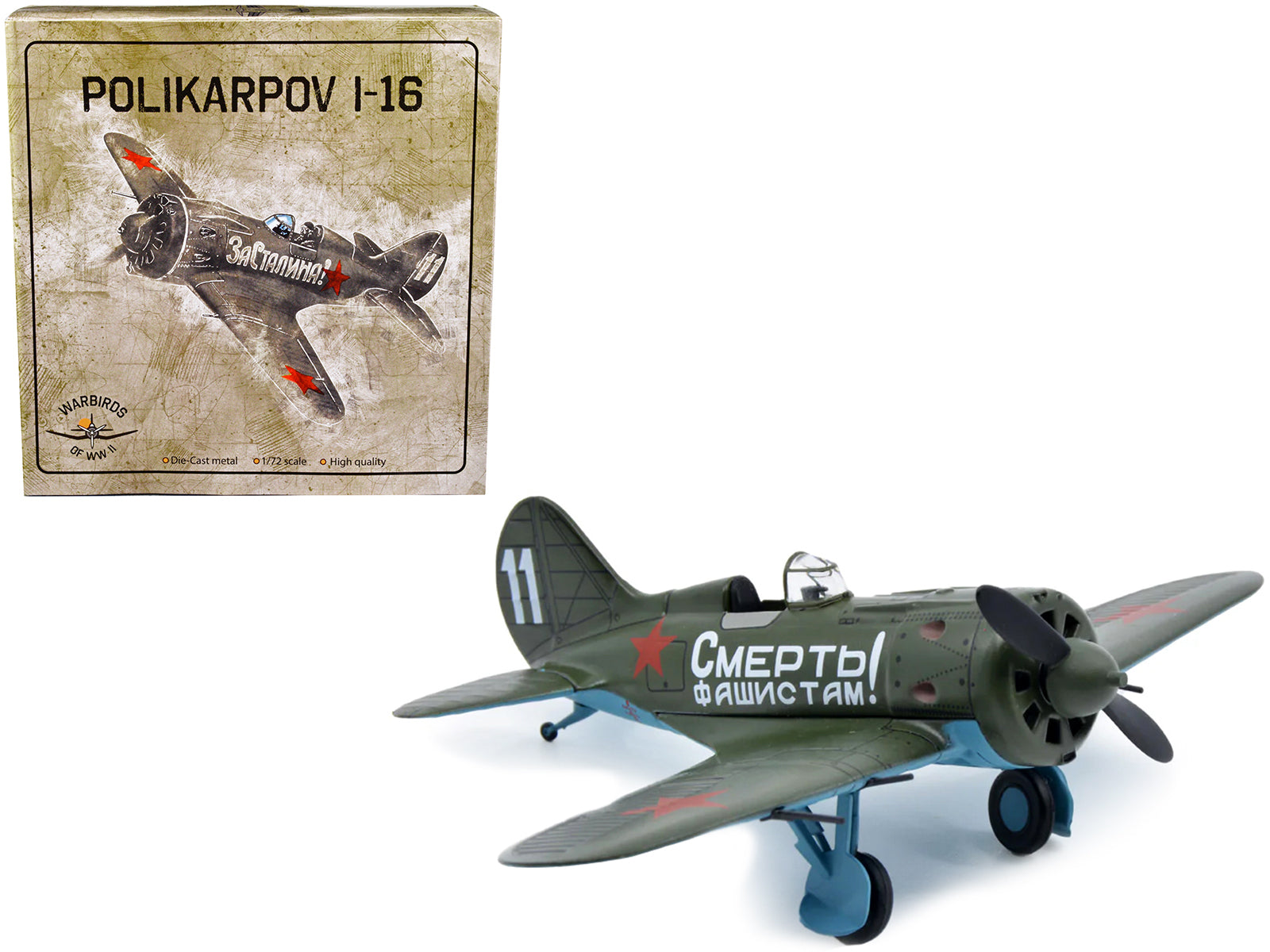 Polikarpov I-16 Fighter Plane (USSR 1933) 1/72 Diecast Model by Warbirds of WWII free shipping USA