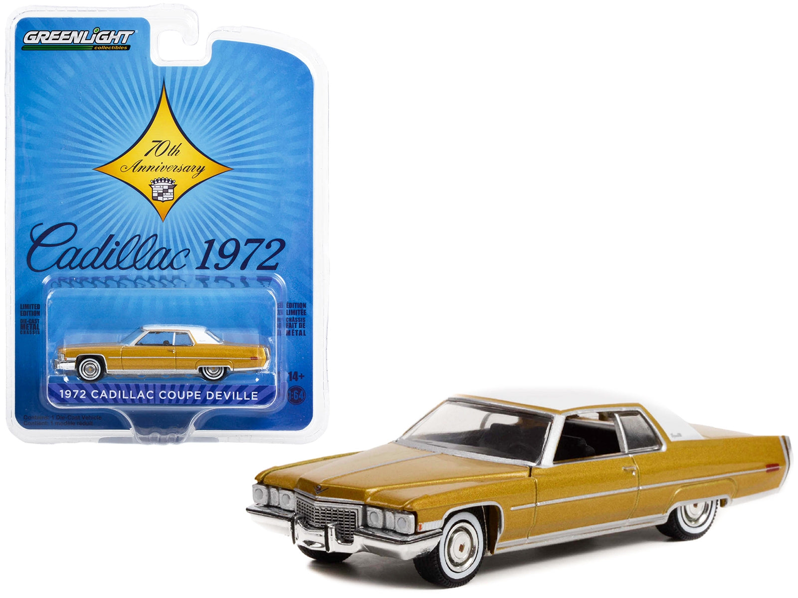 1972 Cadillac Coupe DeVille Gold Metallic with White Top "Cadillac 70th Anniversary" "Anniversary Collection" Series 14 1/64 Diecast Model Car by Greenlight - Premium Cadillac Models from Greenlight - Just $24.27! Shop now at Rapidvehicles