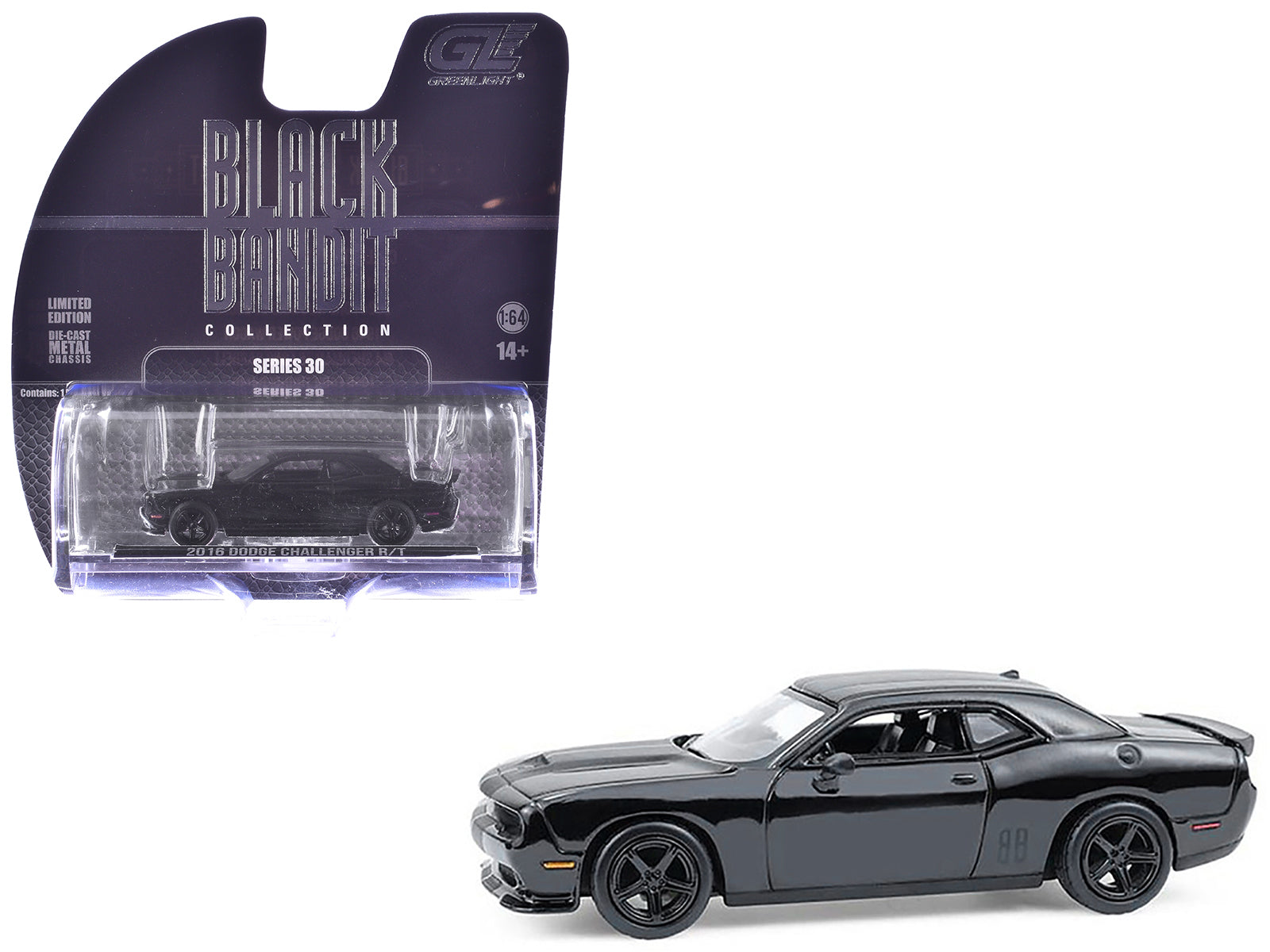 2016 Dodge Challenger R/T Hemi Black "Black Bandit" Series 30 1/64 Diecast Model Car by Greenlight free shipping USA