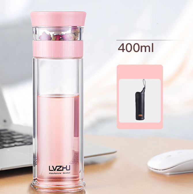 Color: Pink, Size: 400ml - 400ml Portable Double Wall Borosilica Glass Tea Infuser Bottle Of Water With Lid Filter Automobile Car Cup - Premium Drinkware from Rapidvehicles - Just $39.99! Shop now at Rapidvehicles