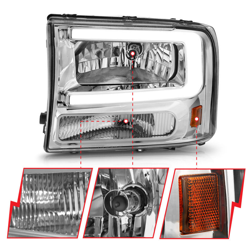 ANZO 99-04 Ford F250/F350/F450/Excursion (excl. 99) Crystal Headlights - w/ Light Bar Chrome Housing 111550
