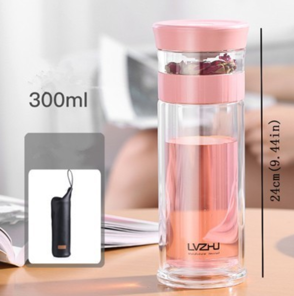 Color: Pink, Size: 300ml - 400ml Portable Double Wall Borosilica Glass Tea Infuser Bottle Of Water With Lid Filter Automobile Car Cup - Premium Drinkware from Rapidvehicles - Just $27.99! Shop now at Rapidvehicles