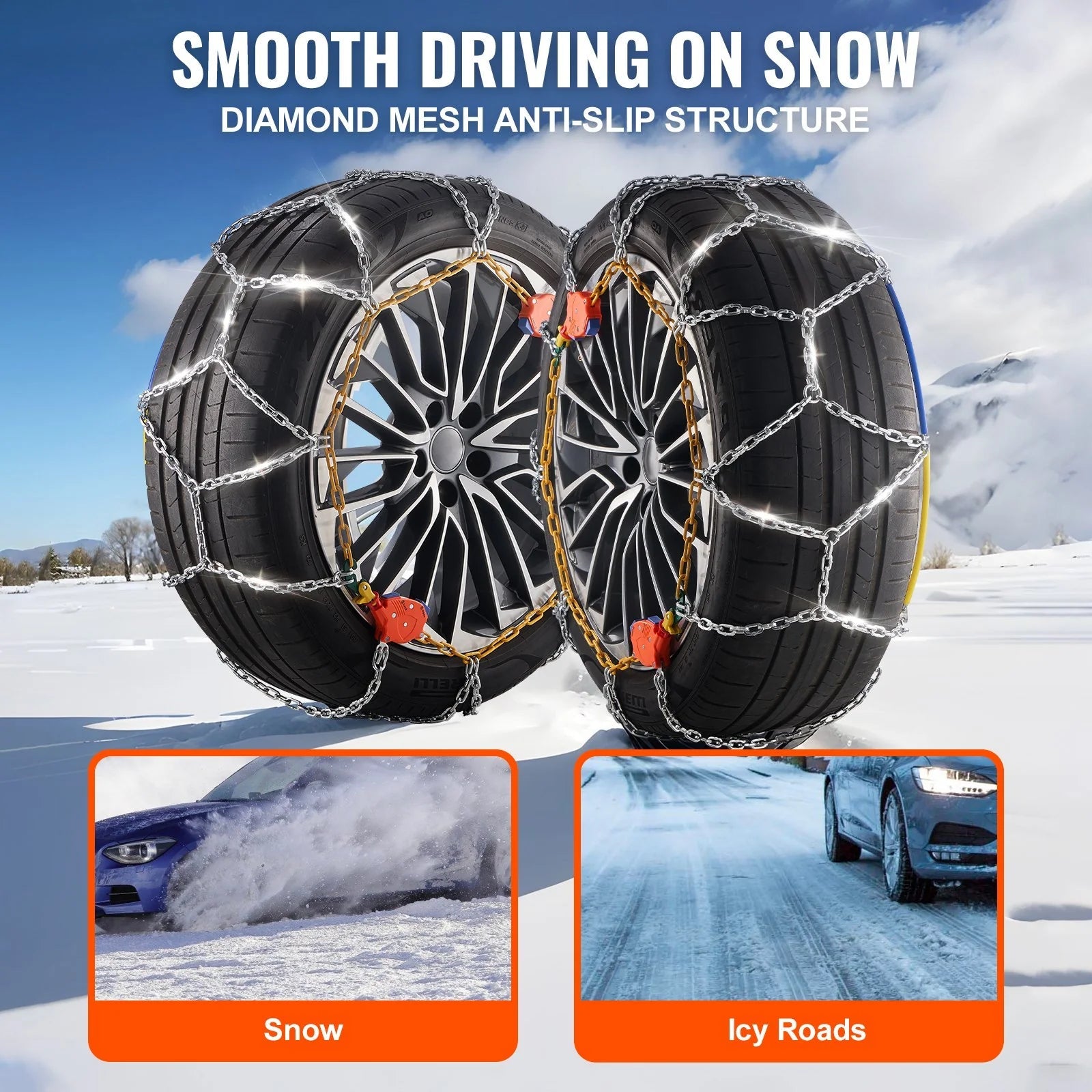 VEVOR Auto Tightening Snow Chains Diamond Mesh Anti-Slip Traction Wheel Chains