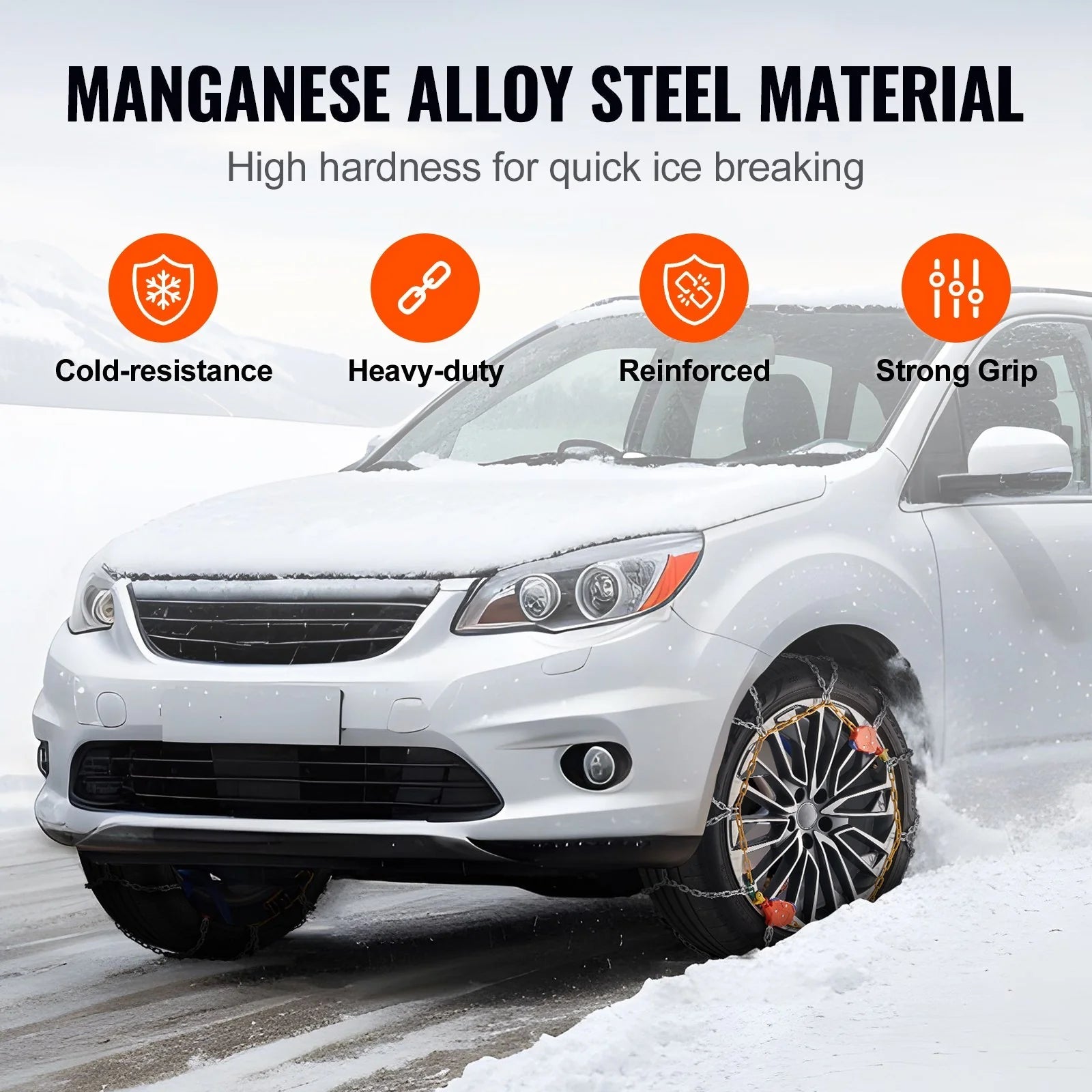 VEVOR Auto Tightening Snow Chains Diamond Mesh Anti-Slip Traction Wheel Chains