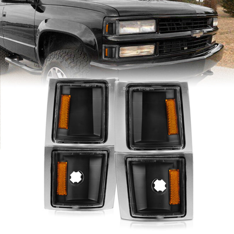 ANZO 1994-1998 Chevrolet Blazer Corner Lights Black Housing Clear Lens w/ Amber Reflector 521042